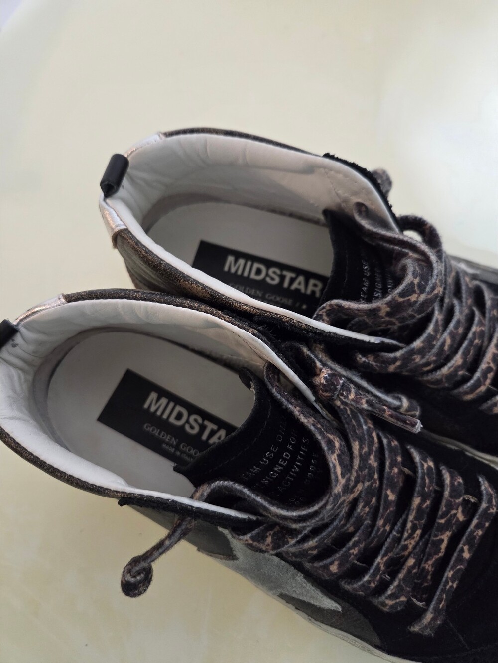 Golden Goose Women's MidStar Classic Black High-Top Sneakers With Cheetah Laces - Picture 9 of 11